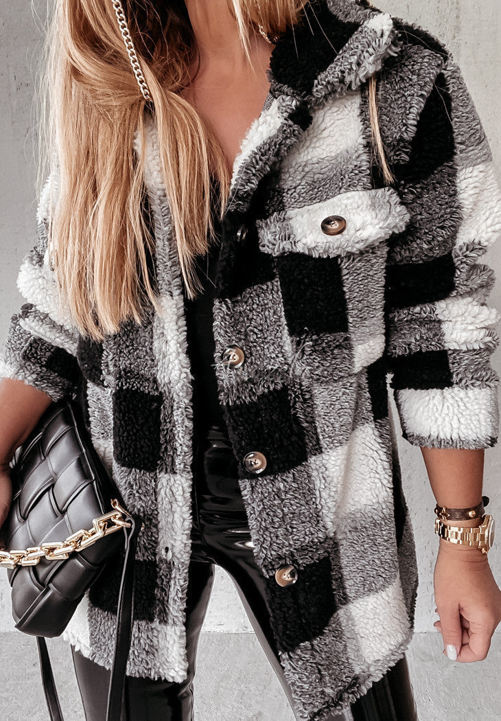 Charlotte® | Long-sleeved checked fur coat