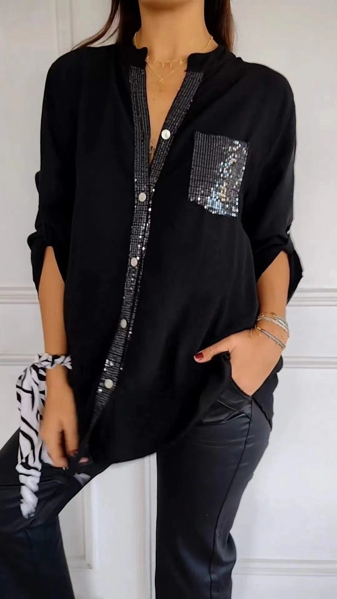 Bubnash® | Glitter Blouse With Sequin Pocket