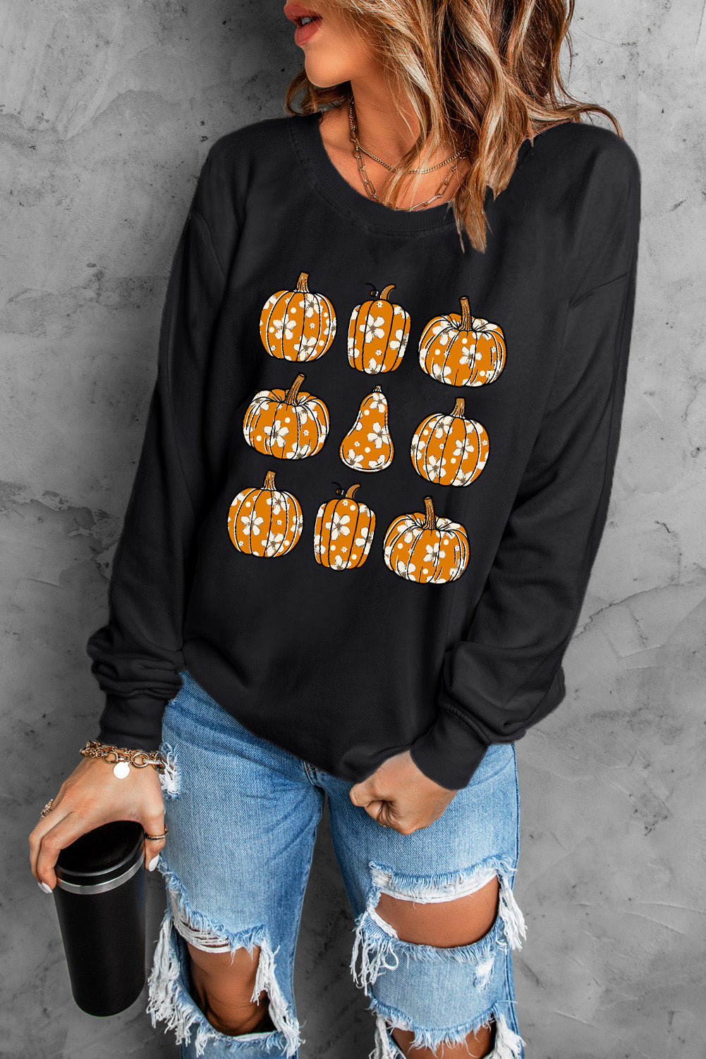 Brigitte® | Pumpkin long sleeve crew neck sweatshirt