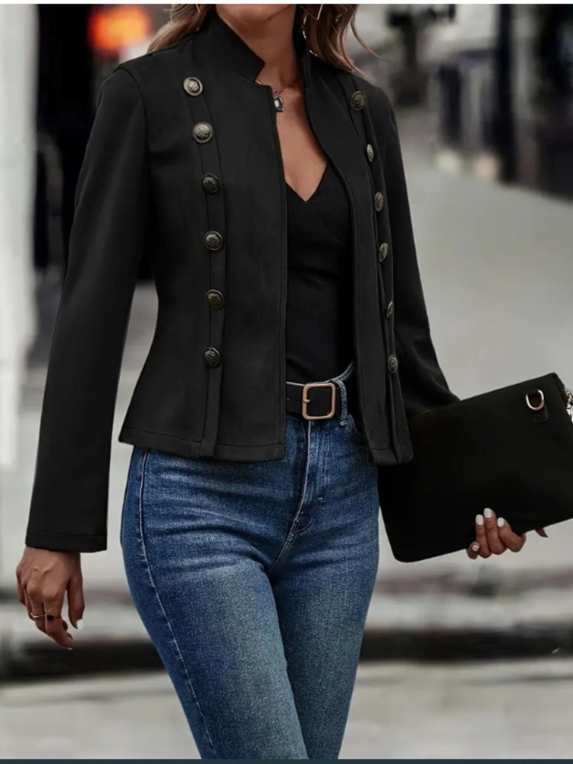 Delia® | Long-sleeved coat with decorative button placket and open front