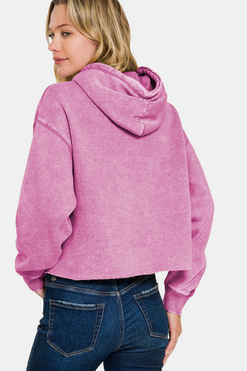 Elisa® | Zenana Acid Wash Fleece Cropped Hoodie