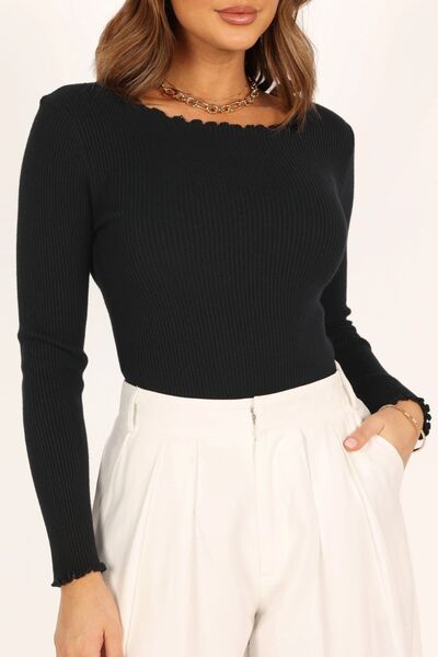 Claudia® | Long-sleeved T-shirt with a crew neck and lettuce trim