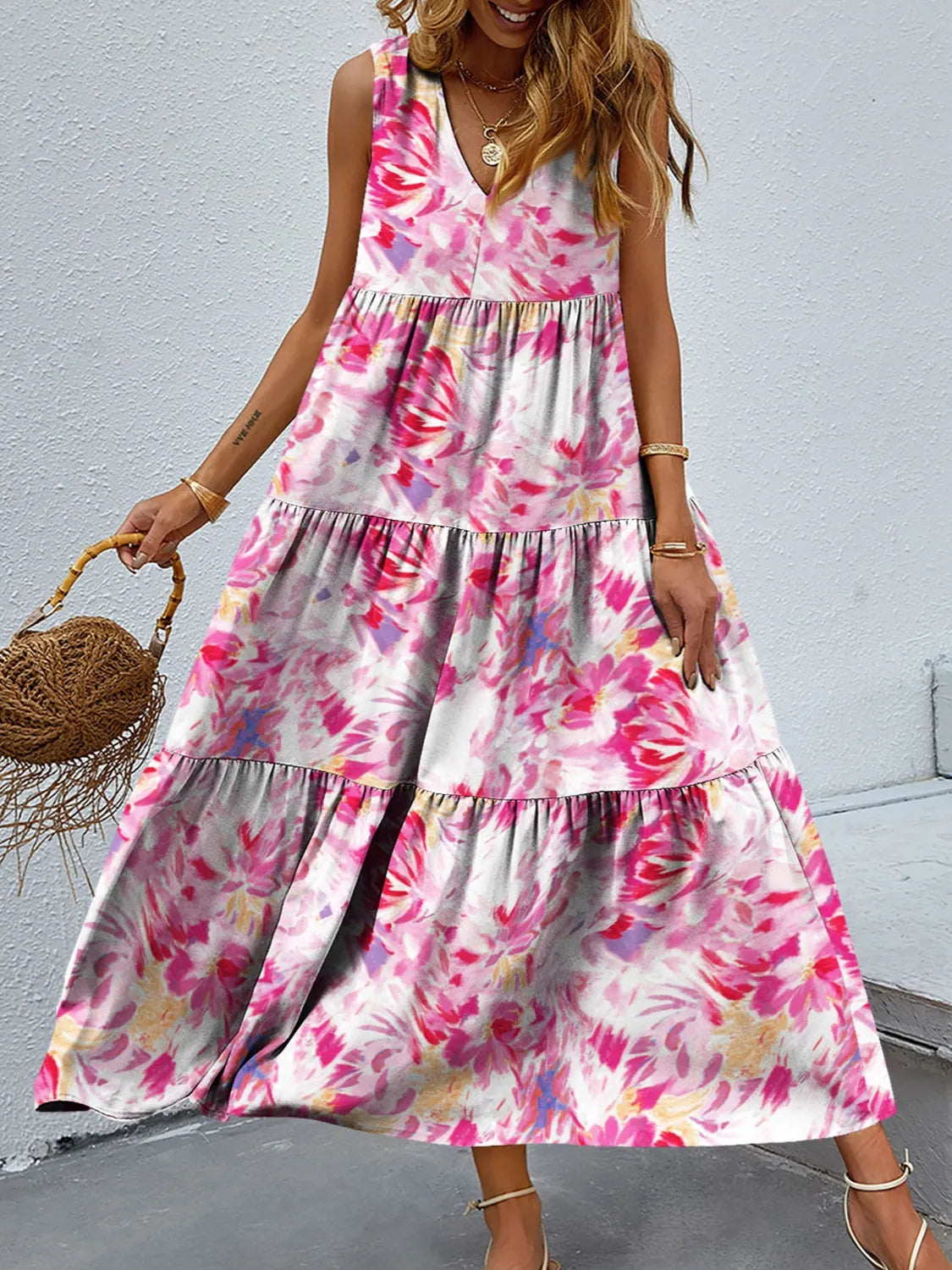 Catherine® | Elegant Sleeveless Floral V-Neck Maxi Dress