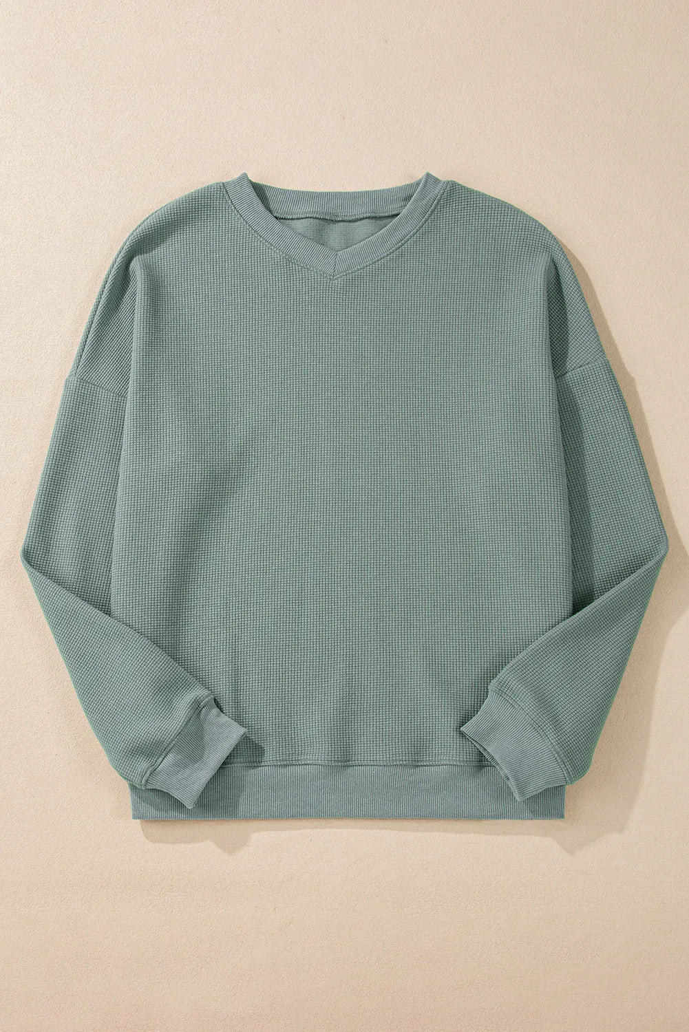 Avelina® | Waffle knit top with long sleeves and dropped shoulders