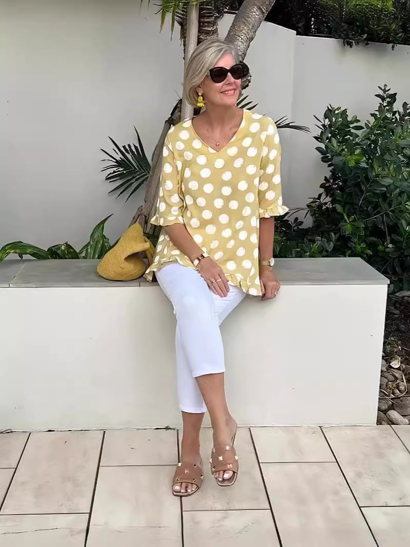 Amalia® | Printed cotton V-neck top