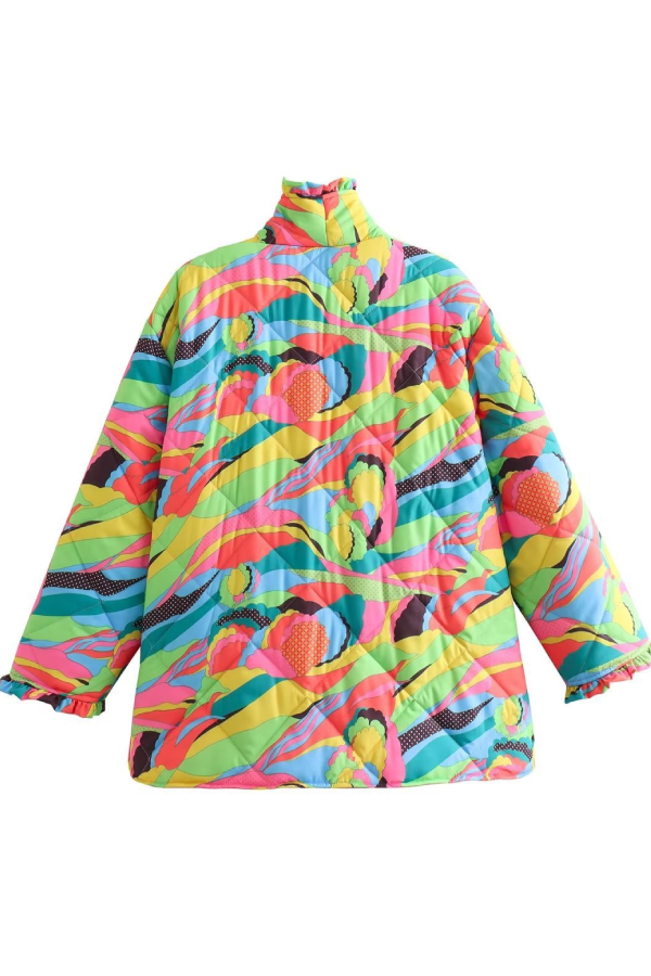 Dana® | Printed Pleated Lace Trim Cotton Coat