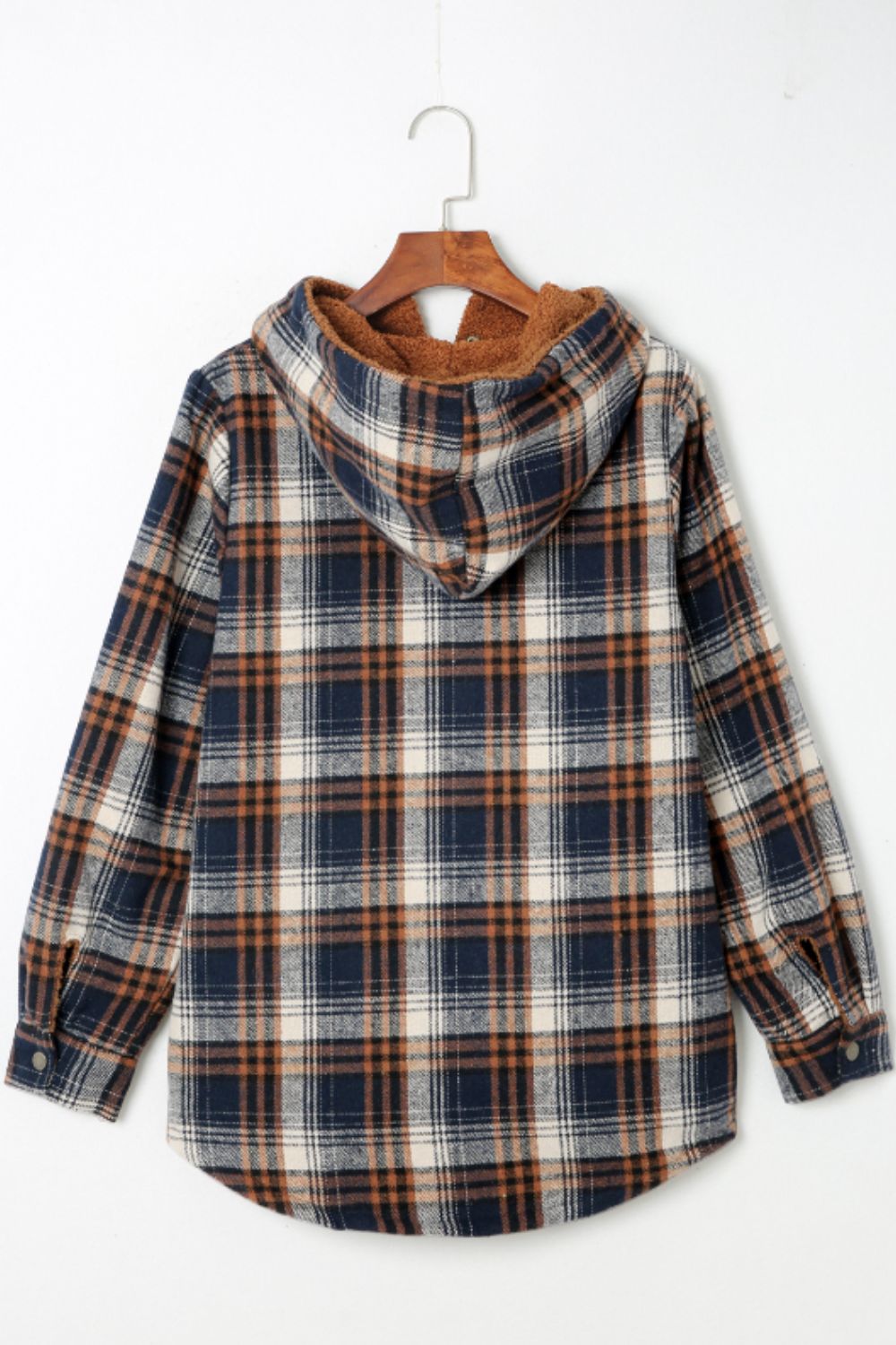 Brigida® | Checked button down long sleeve hooded jacket