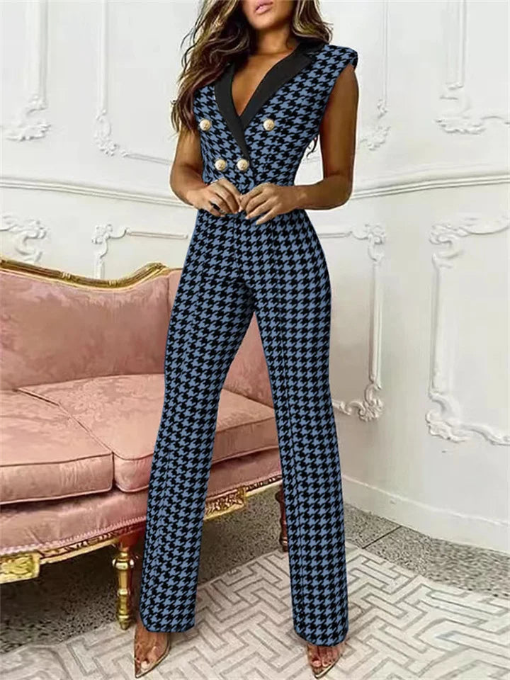 Carina® | V-neck houndstooth jumpsuit