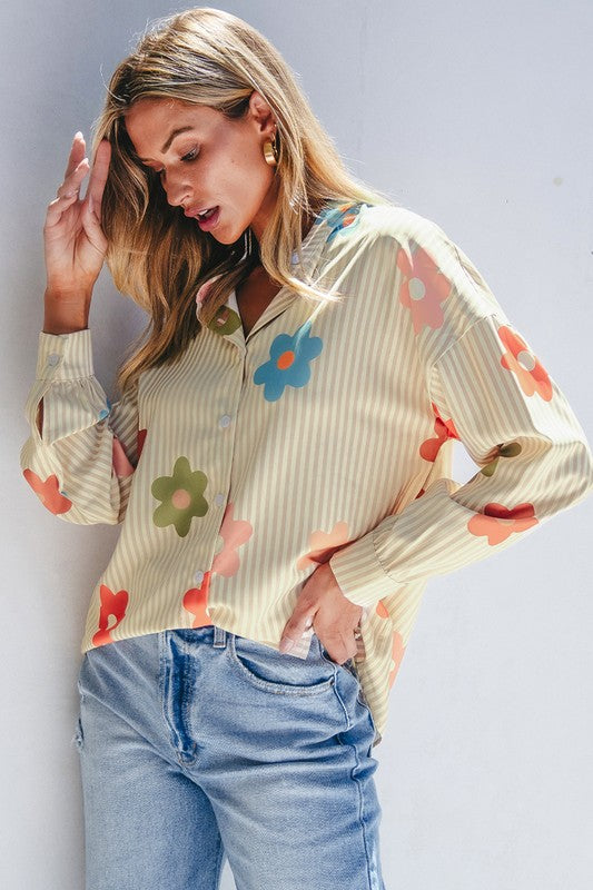 Eliana® | Loose-fitting, button-down blouse with floral pattern and collar
