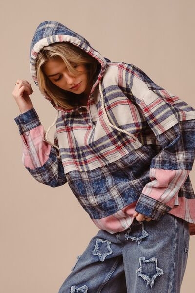 Delia® | Drawstring hoodie with check pattern and dropped shoulders