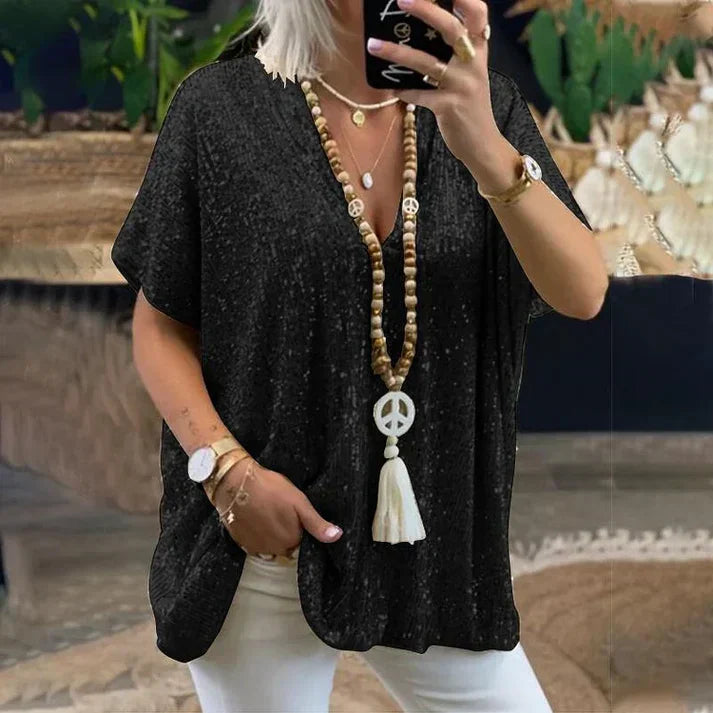 Buchet® | V-Neck Sequin Blouse