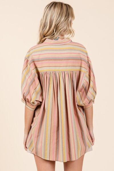 Brianna® | Striped button-down shirt with bubble sleeves