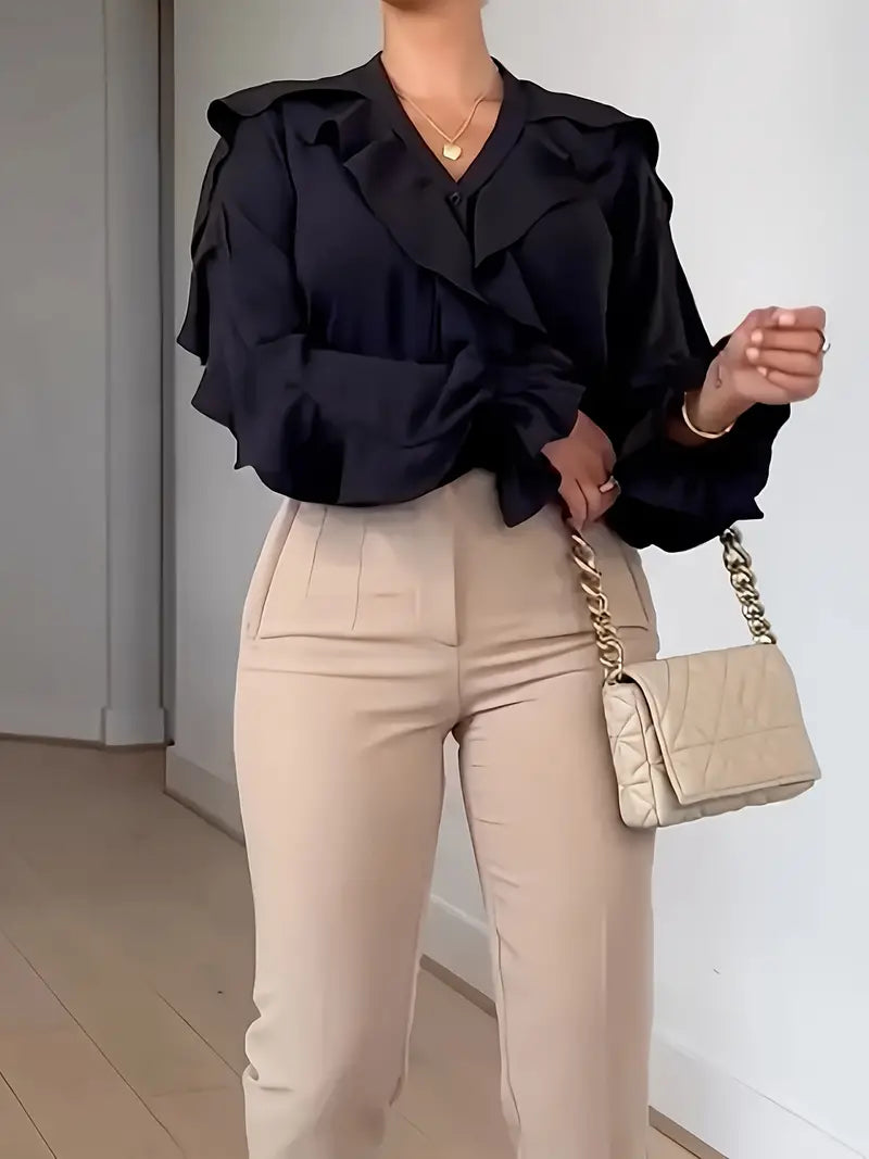 Bronny® | Elegant Blouse With Long Sleeves, Ruffle Details And V-Neck