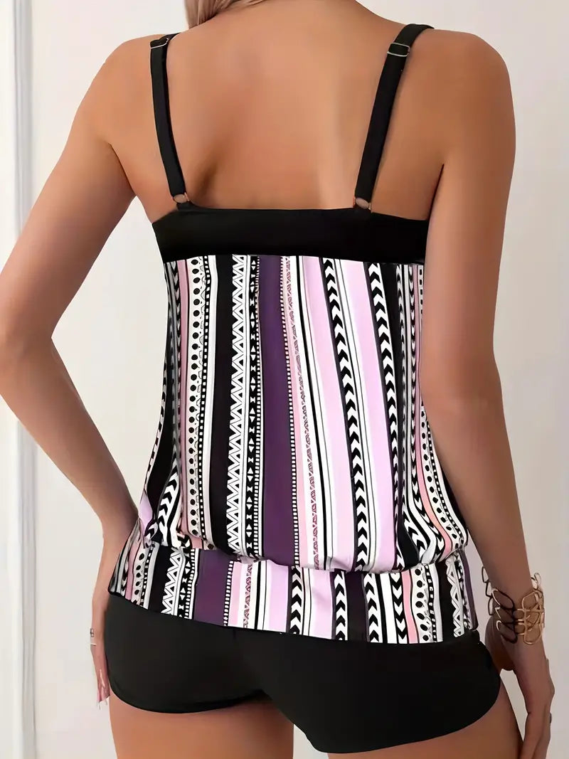 Bacilia® | Striped Tankini With Print