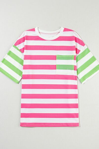 Elara® | Contrast striped crew neck t-shirt with half sleeves
