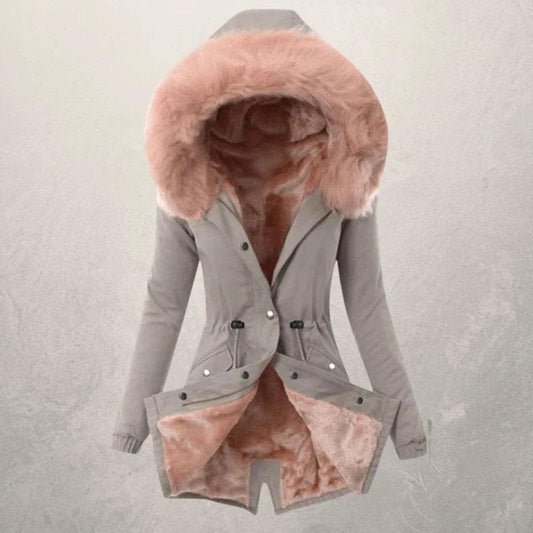 Women’s Parka Jacket – Mid-Length Fit – Faux Fur Lined – Hooded with Button Closure