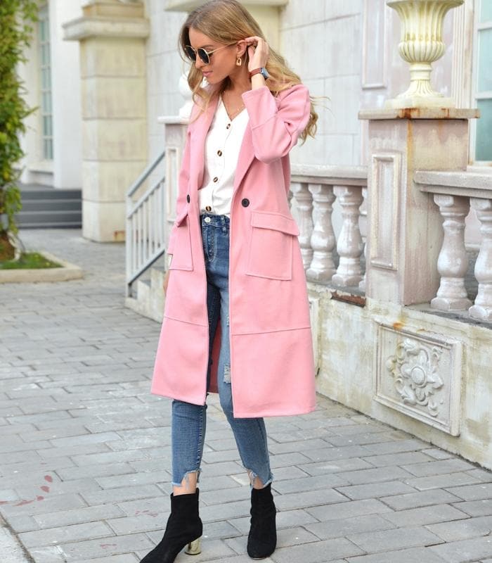 Women’s Overcoat – Tailored Fit – Double-Breasted Wool – Knee Length – Structured Design