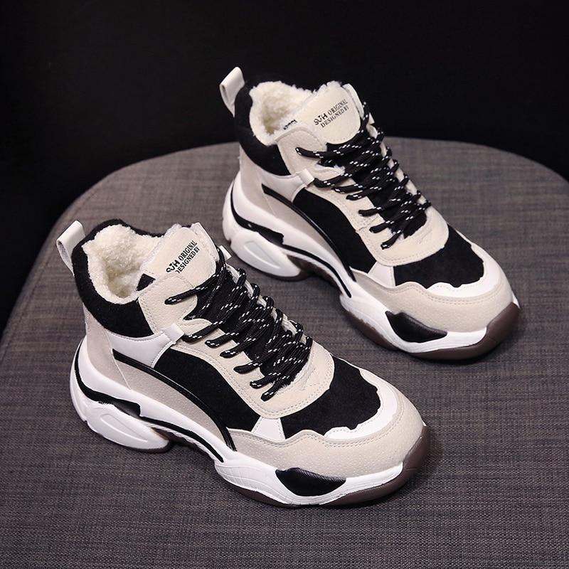 Women’s High-Top Sneakers – Chunky Sole – Plush Lining – Textured Panels – Casual Fit