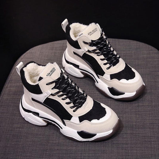 Women’s High-Top Sneakers – Chunky Sole – Plush Lining – Textured Panels – Casual Fit