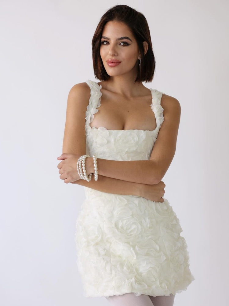 Christina® | Mini dress with corset and floral appliqués in white