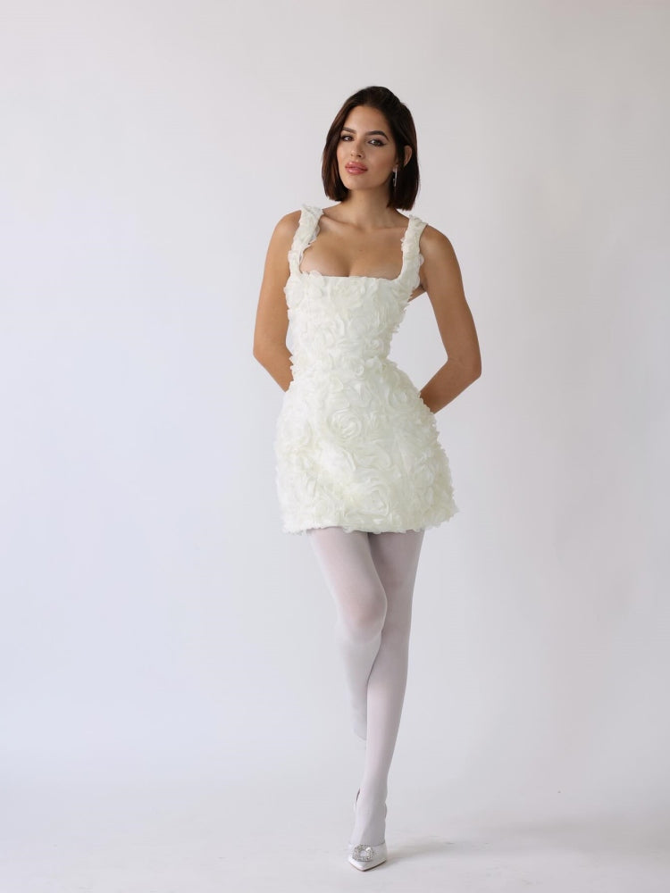 Christina® | Mini dress with corset and floral appliqués in white