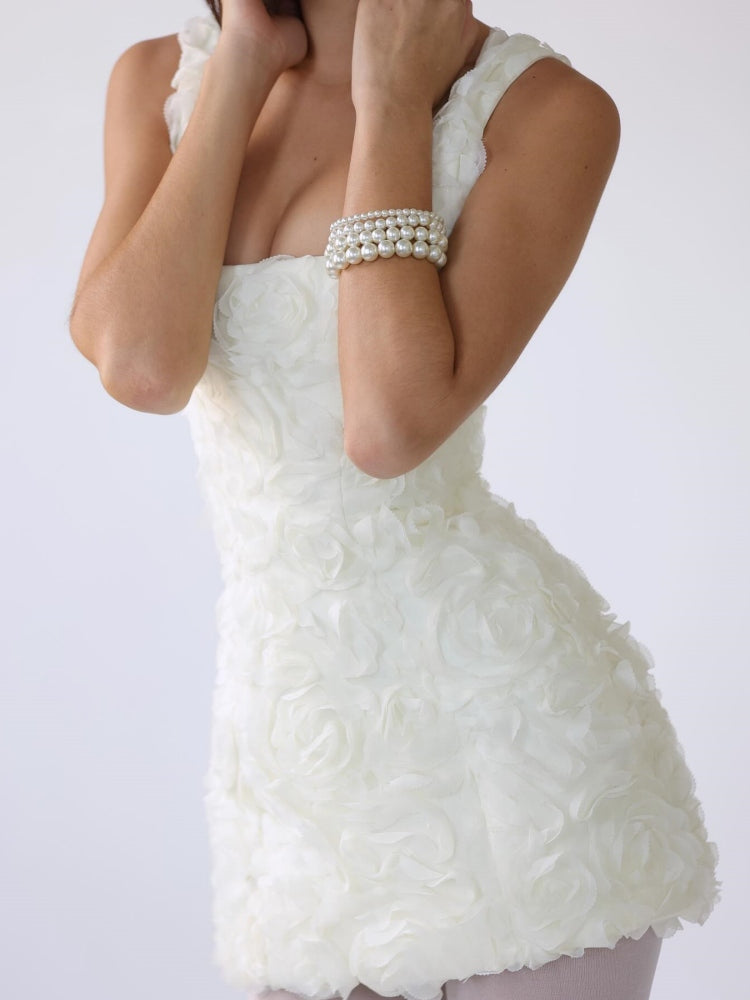 Christina® | Mini dress with corset and floral appliqués in white