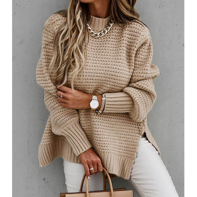 Ava® | Knitted sweater with side slit and drawstring