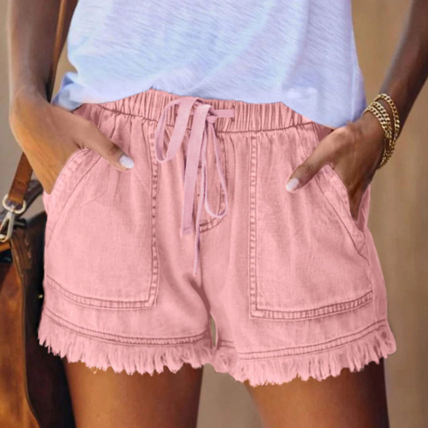 Claudia® | Women's shorts with drawstring and fringed hem