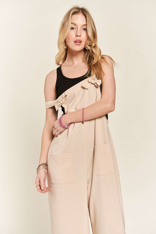 Alexandra® | Jumpsuit with knotted wide straps and wide legs