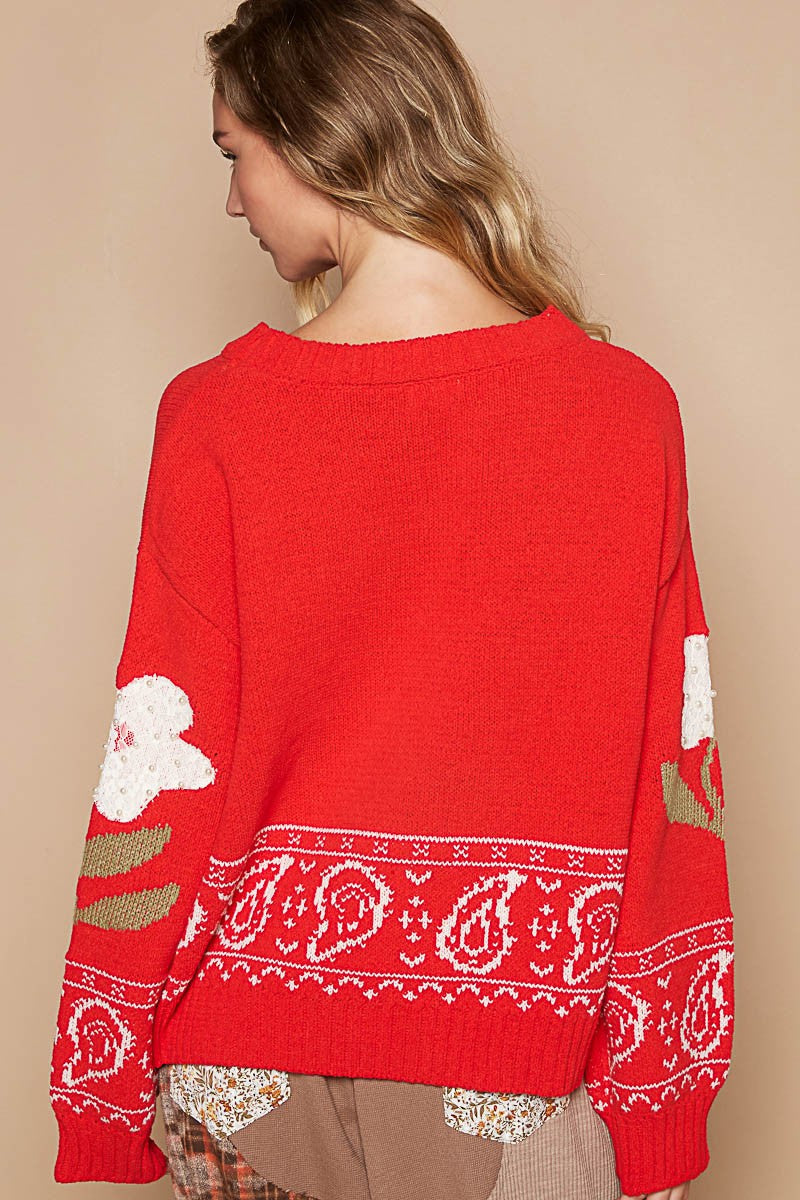 Daniela® | POL long-sleeved sweater with floral lace patch