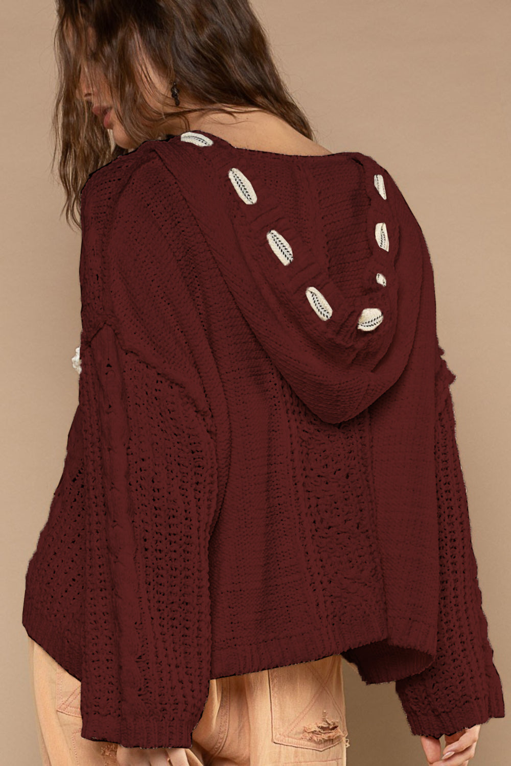 Carolin® | Chenille cable knit sweater with hood
