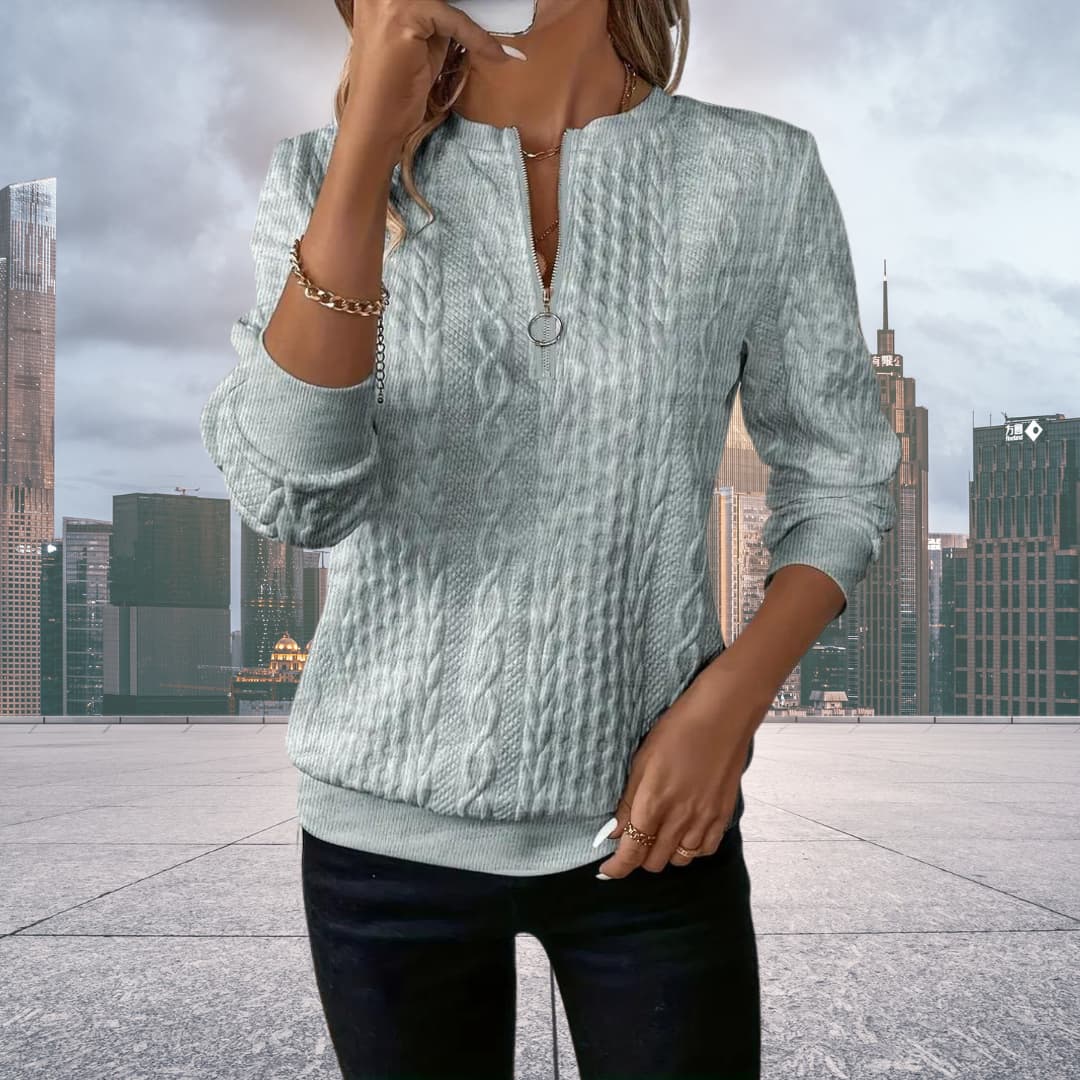Penny | Women's Cable Knit Zip-Up Sweater