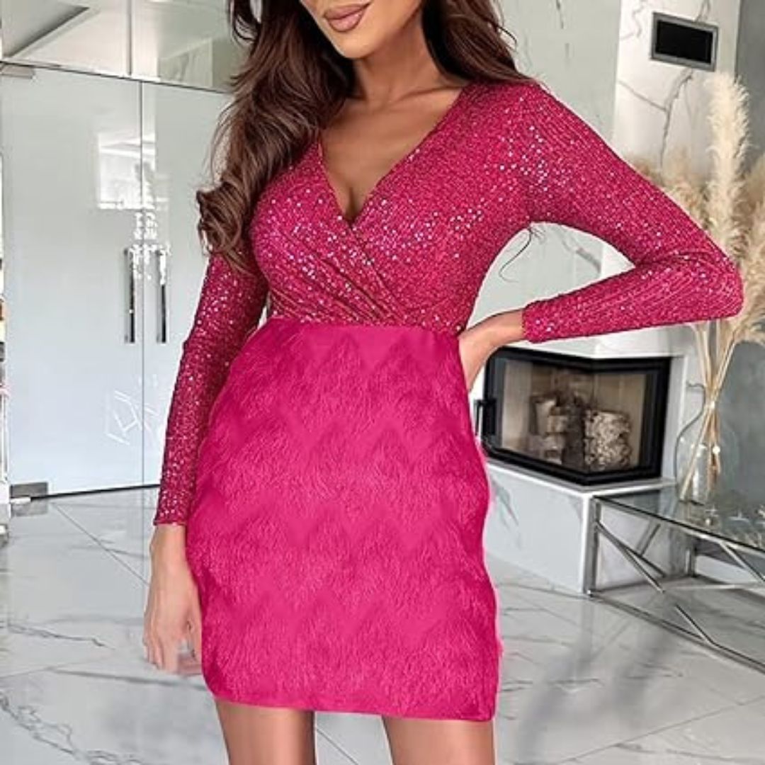 Amalberga® | Heidi-Mode Sequin Dress With V-Neck