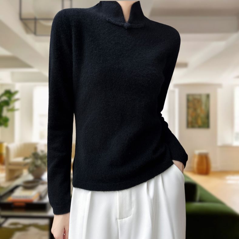 Casandra® | Elegant women's knitted sweater with stand-up collar