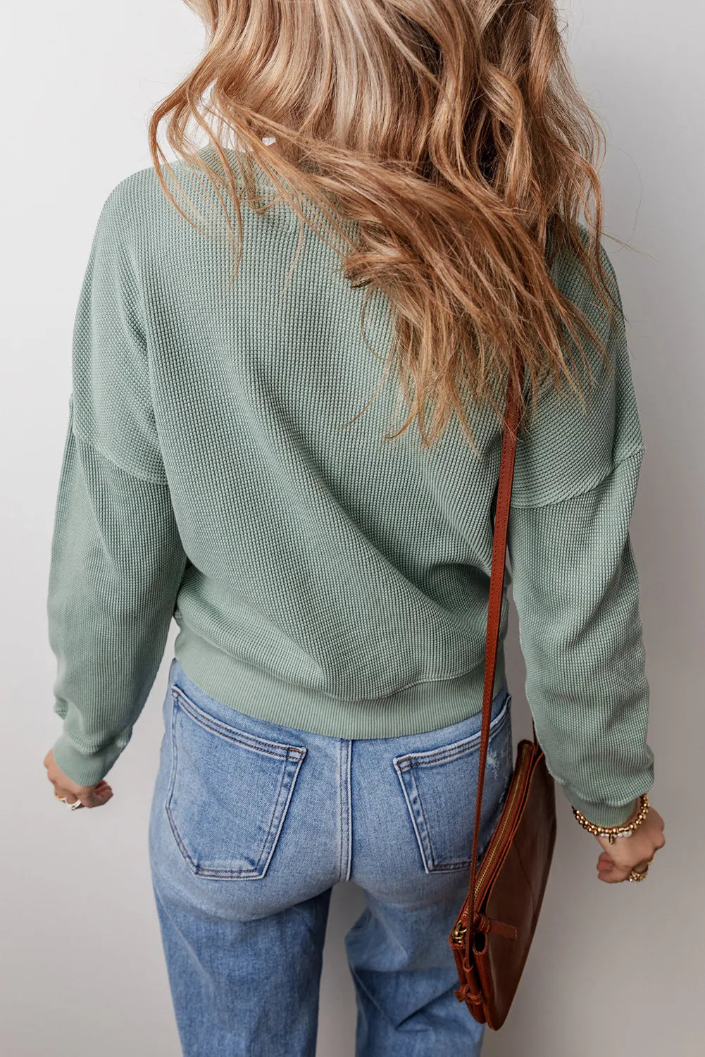 Avelina® | Waffle knit top with long sleeves and dropped shoulders