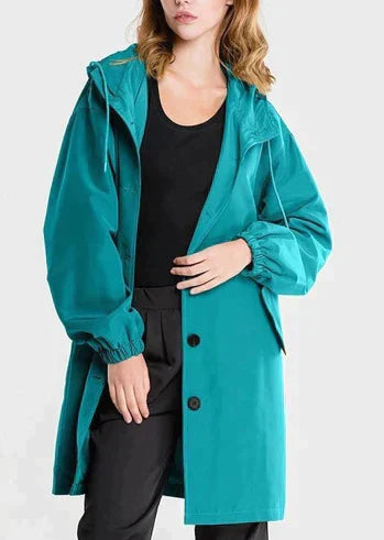 Women’s Rain Jacket – Relaxed Fit – Hooded – Water-Repellent – Button Front – Hip Length
