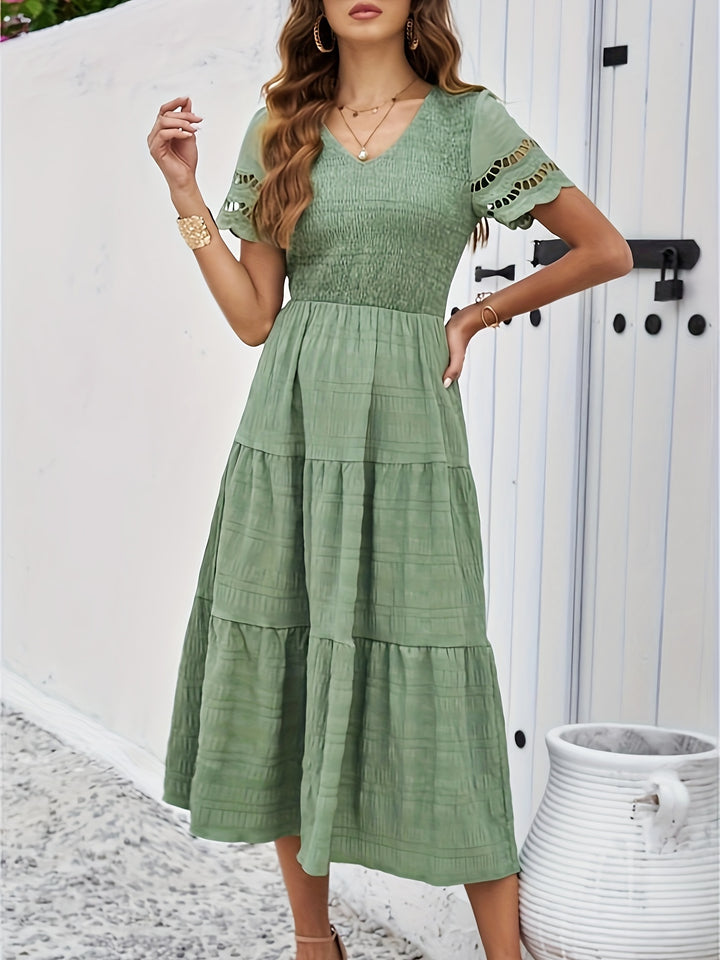 Cristina® | Elegant A-Line Short-Sleeved Lace Maxi Dress