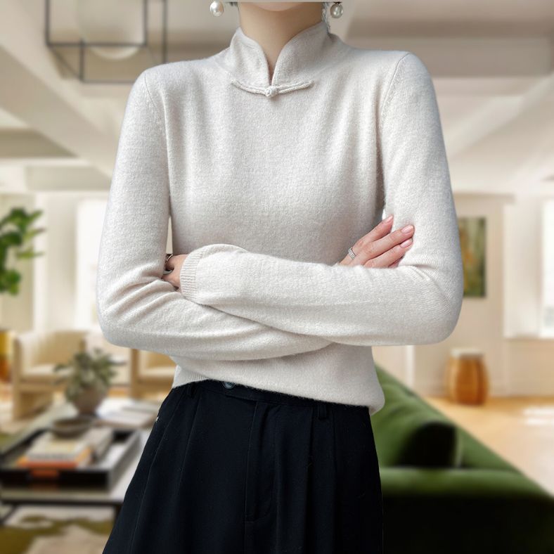 Casandra® | Elegant women's knitted sweater with stand-up collar