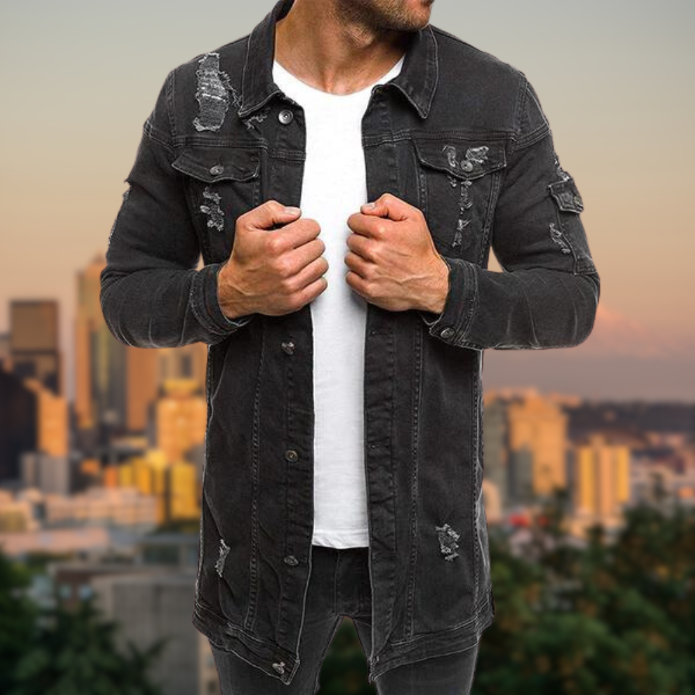 Aniana | Mid-length ripped denim jacket
