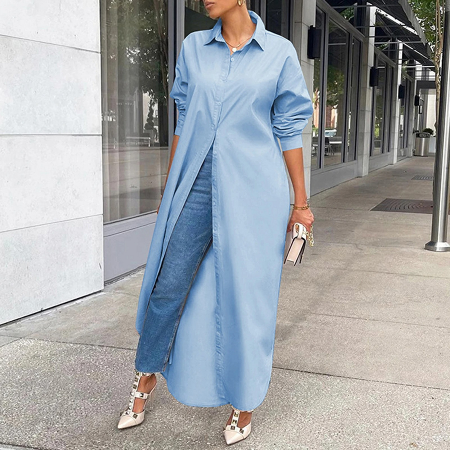 Eleanor® | Elegant And Versatile Long-Sleeved Button-Down Maxi Dress