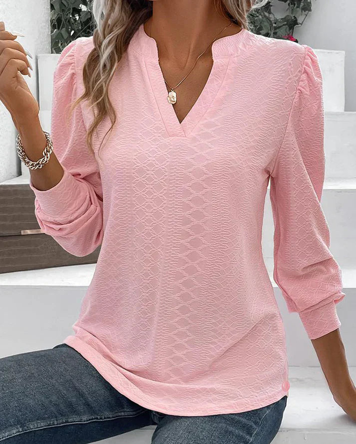 Bryer® | Pink Long Sleeves V-Neck Blouse