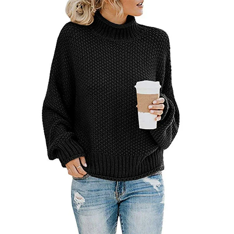 Women’s Knit Sweater – Oversized Fit – Chunky Wool – High Neck