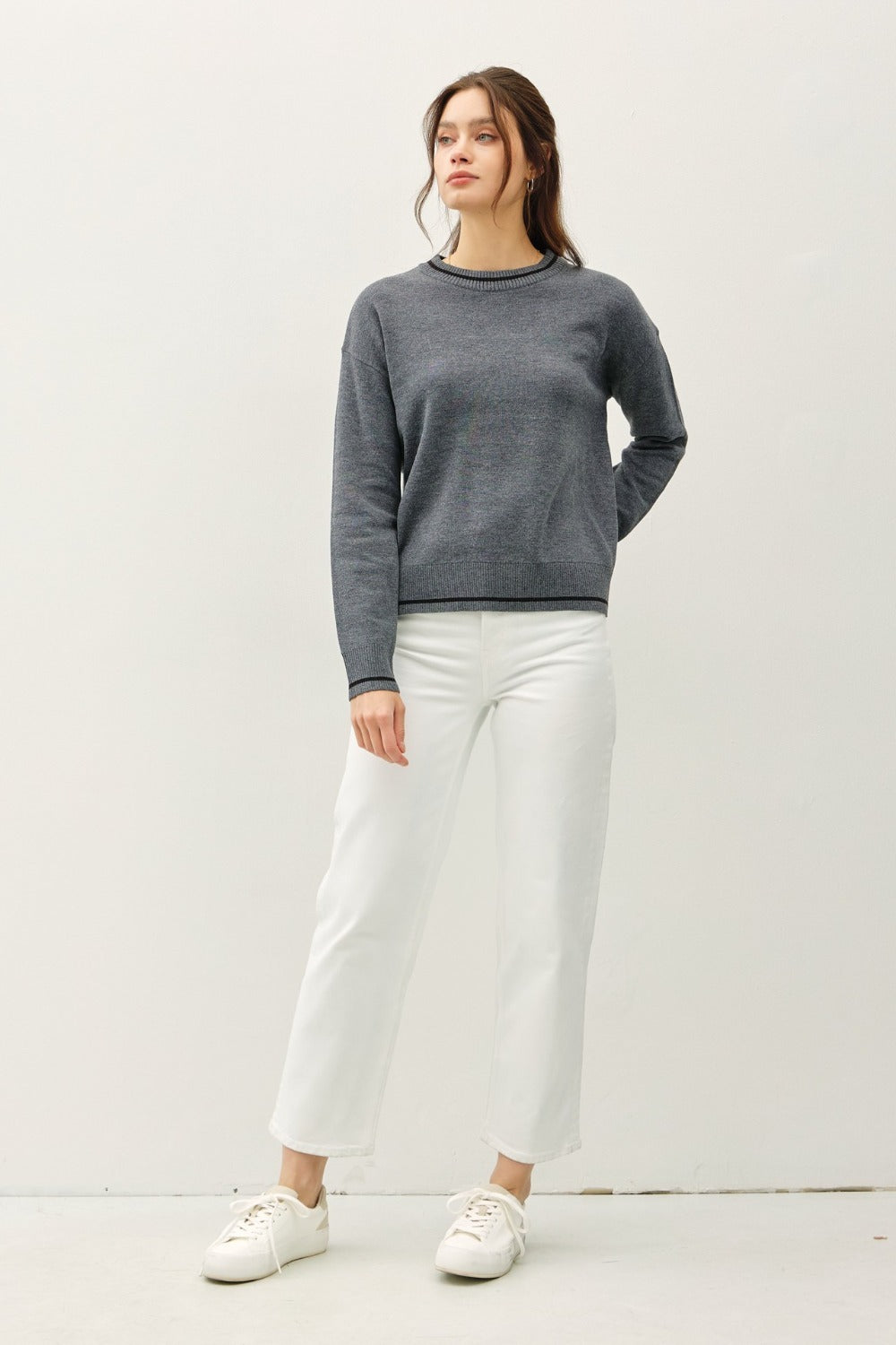 Cecilia® | Be Cool long-sleeved sweater with striped trim and crew neck
