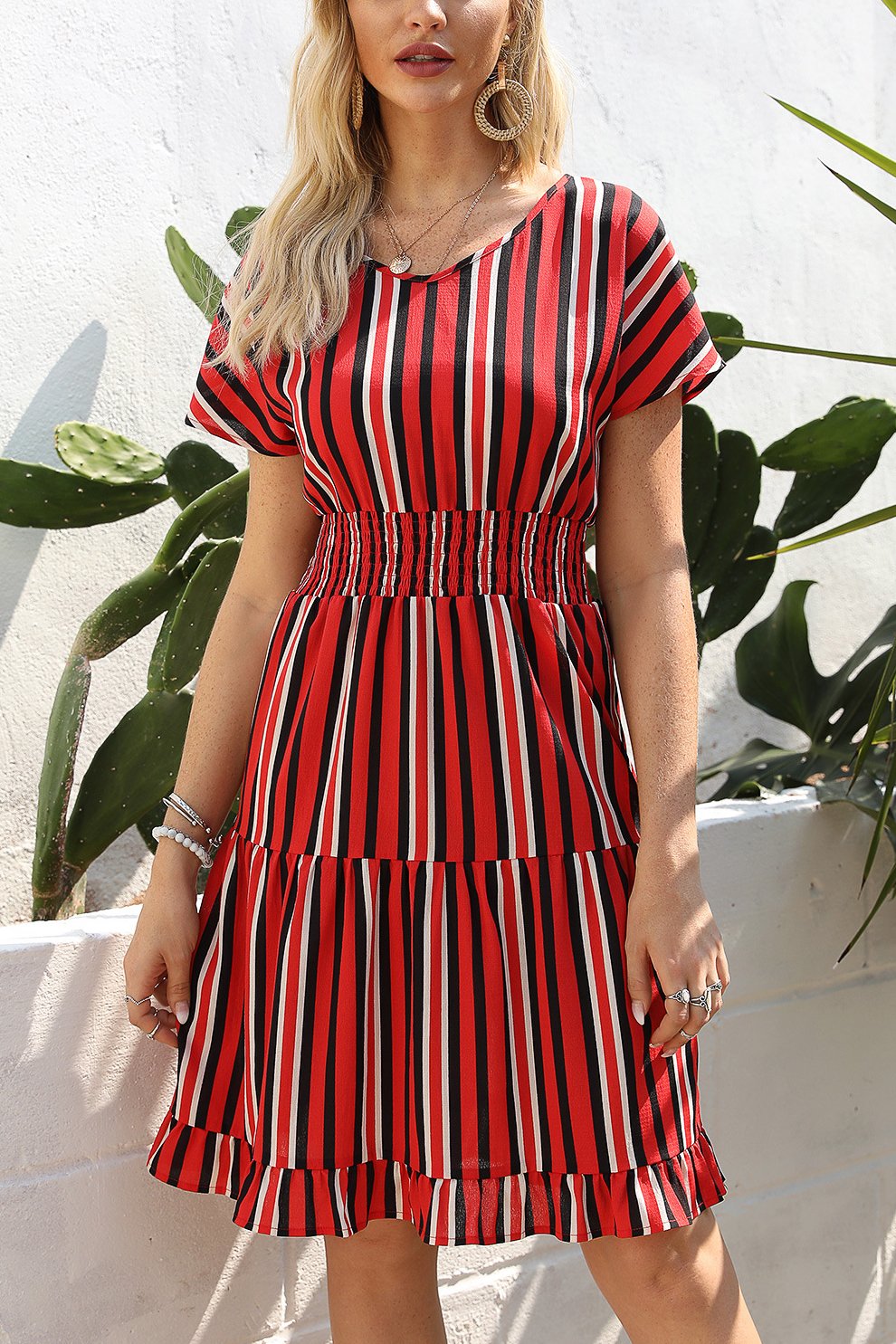 Cecilia® | Short striped dress with elastic waistband