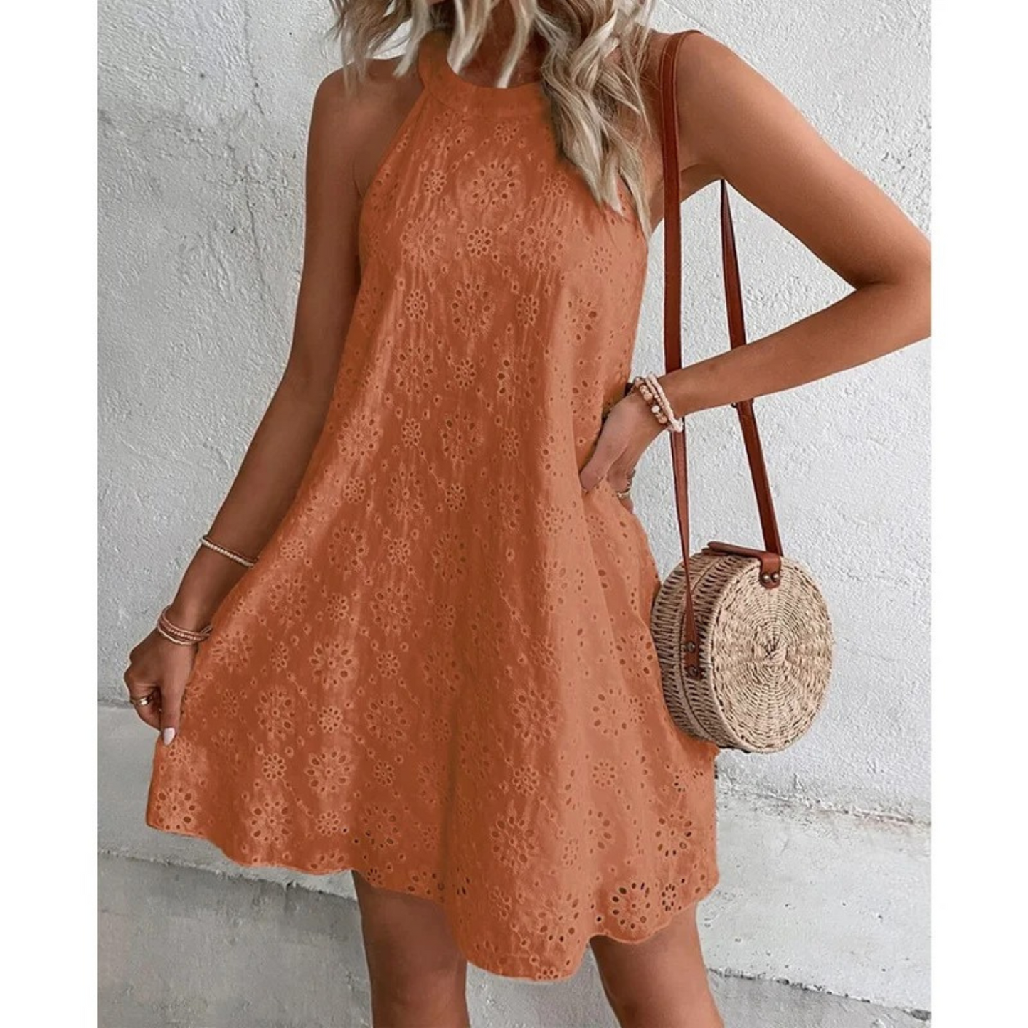 Elisa® | Elegant white hollow short summer dress with print