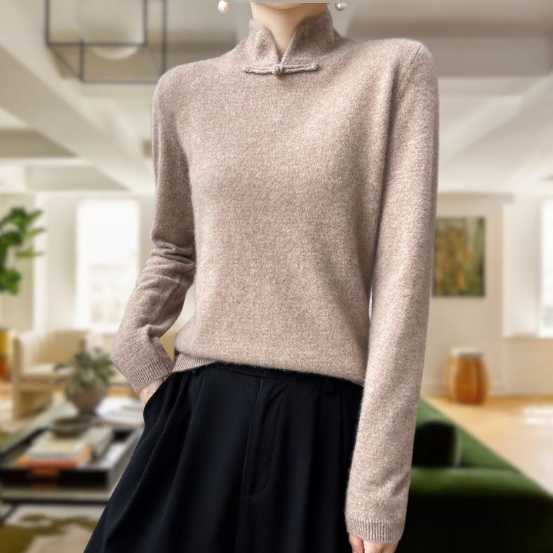 Casandra® | Elegant women's knitted sweater with stand-up collar