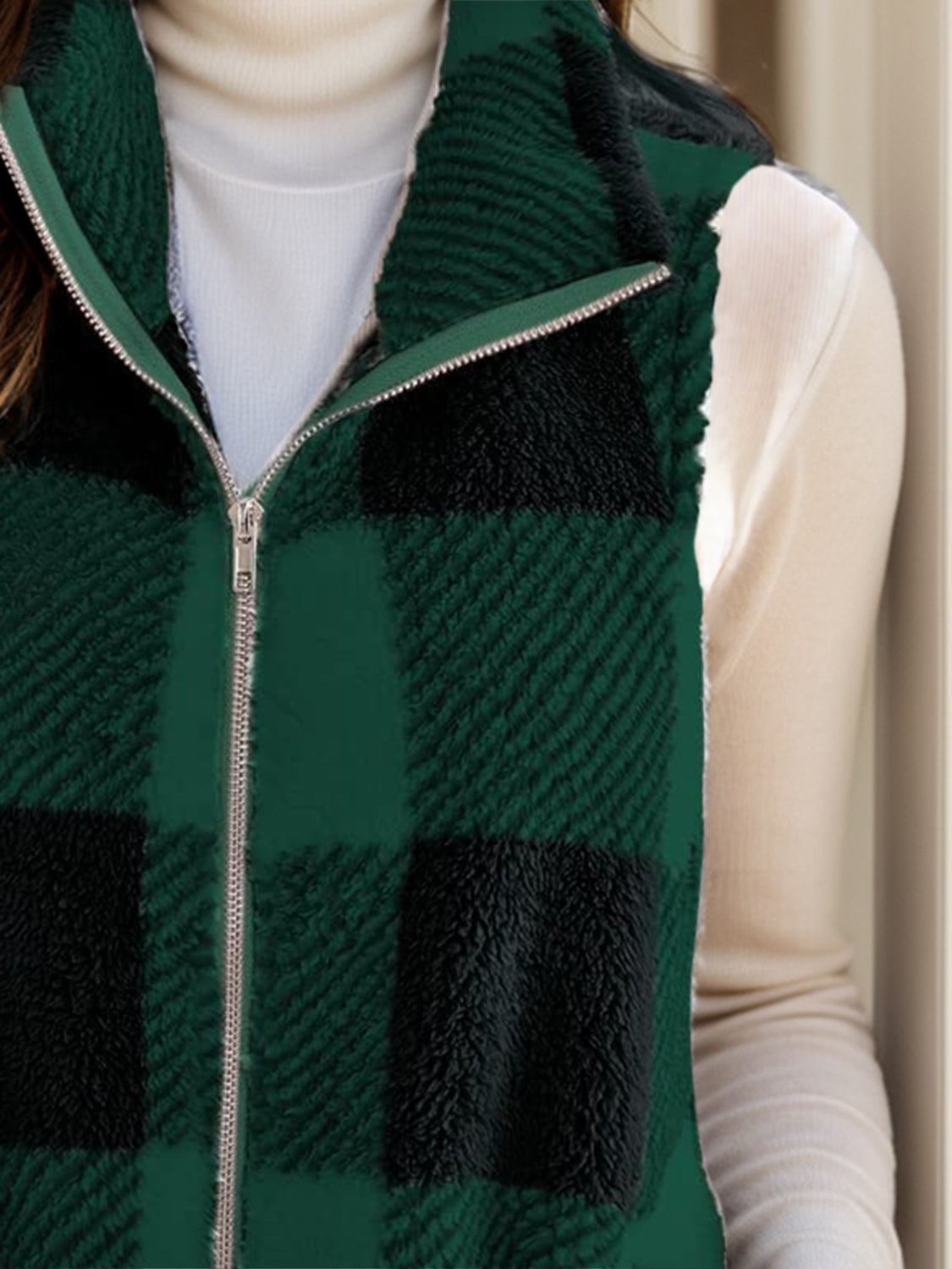 Anja® | Full size checked vest coat with pockets