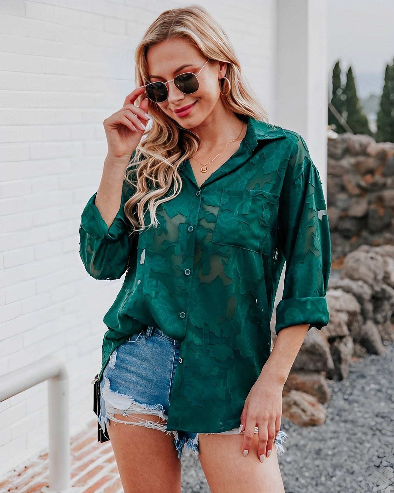 Aulikki® | Lace See Through Button Down Blouse