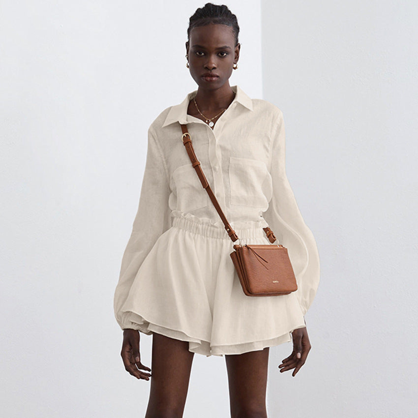 Adelina® | Cotton shirt and shorts set