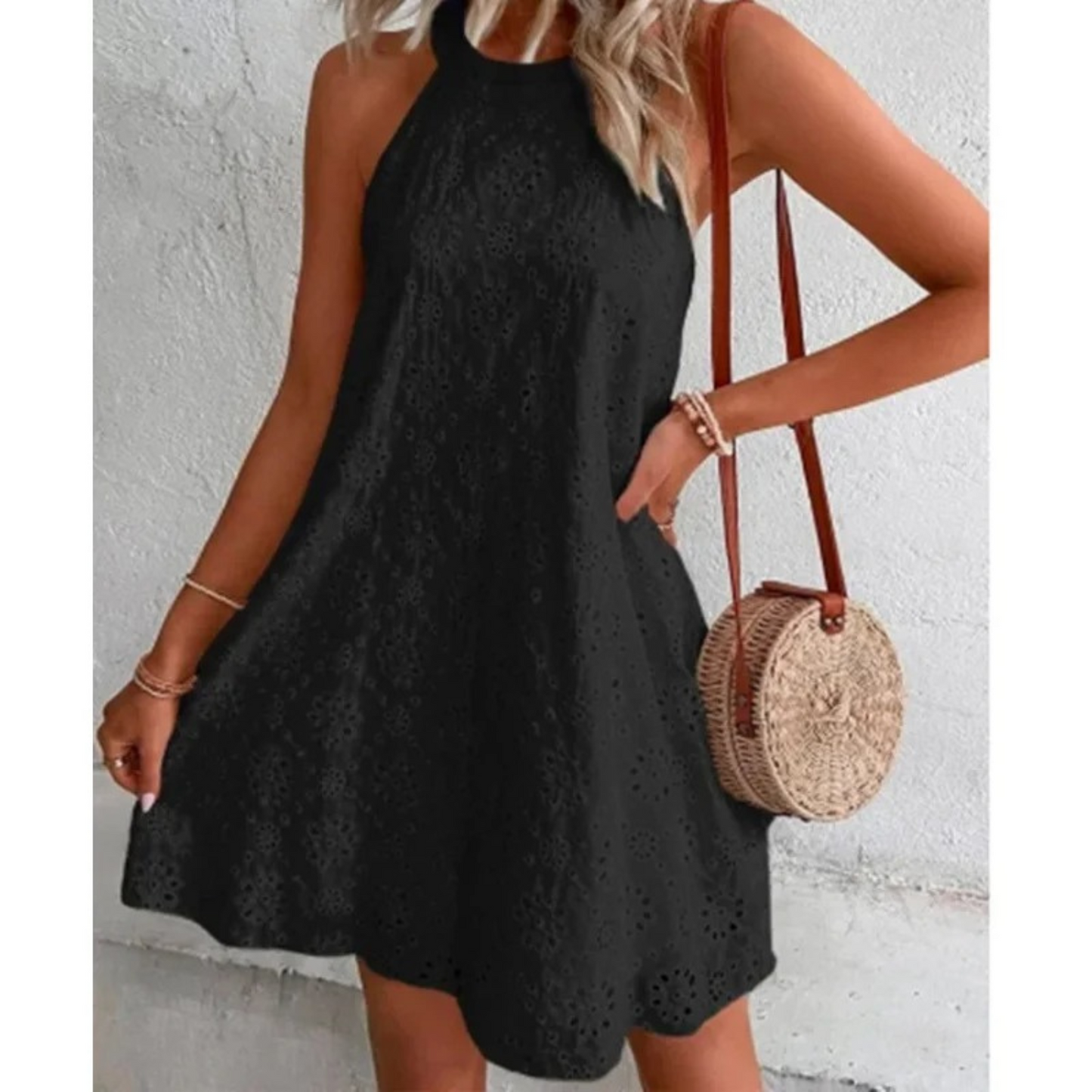 Elisa® | Elegant white hollow short summer dress with print